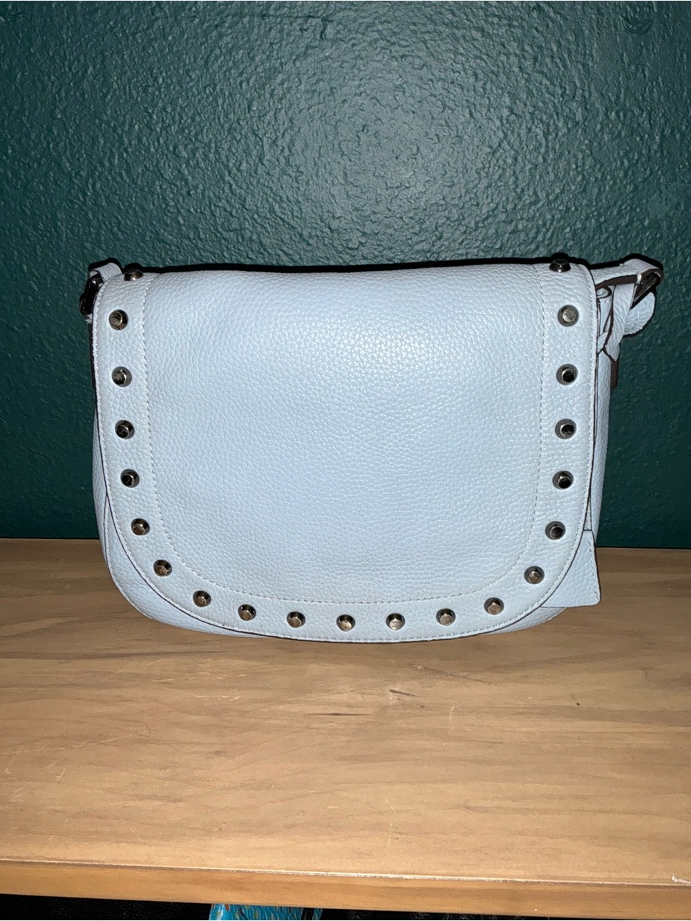 Michael Kors Light Blue Stud-Trim Pebbled Leather Crossbody